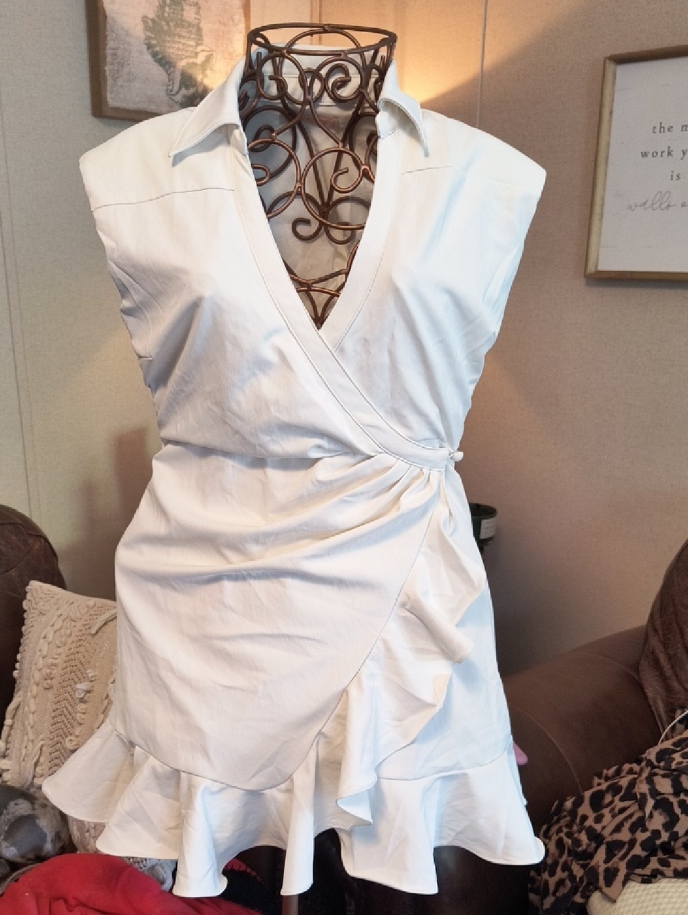 Women’s Cream Wrap Ruffle Dress
